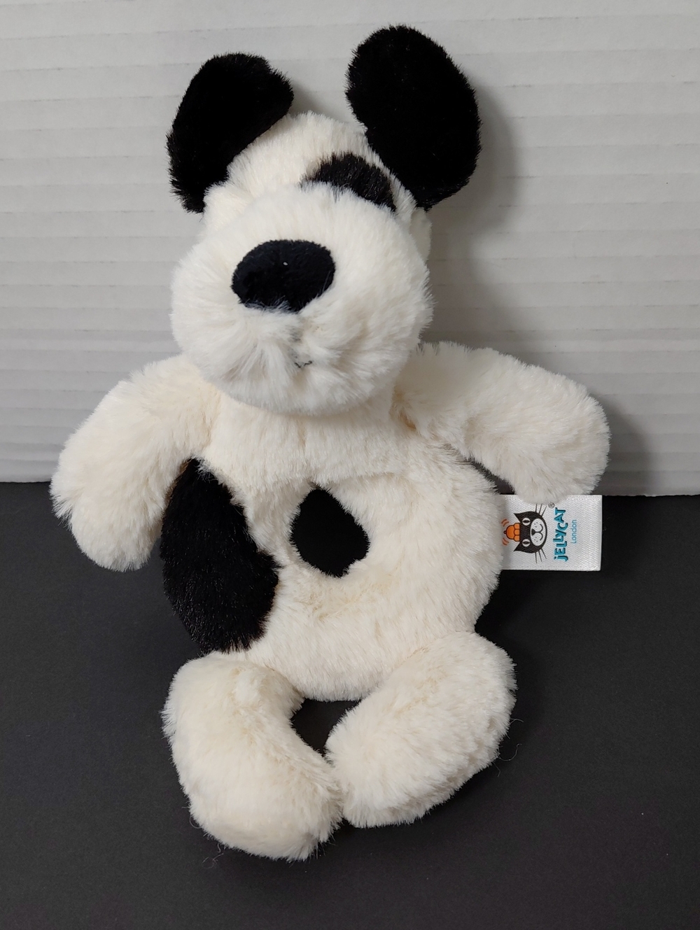 Jellycat Black and Beige Bashful Dog Baby Rattle Plush